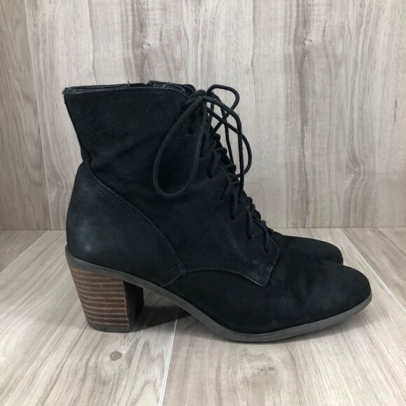 Lucky Brand Ankle Boots Womens 8M Persee Black Leather Zip Lace Up Booties - Picture 1 of 11